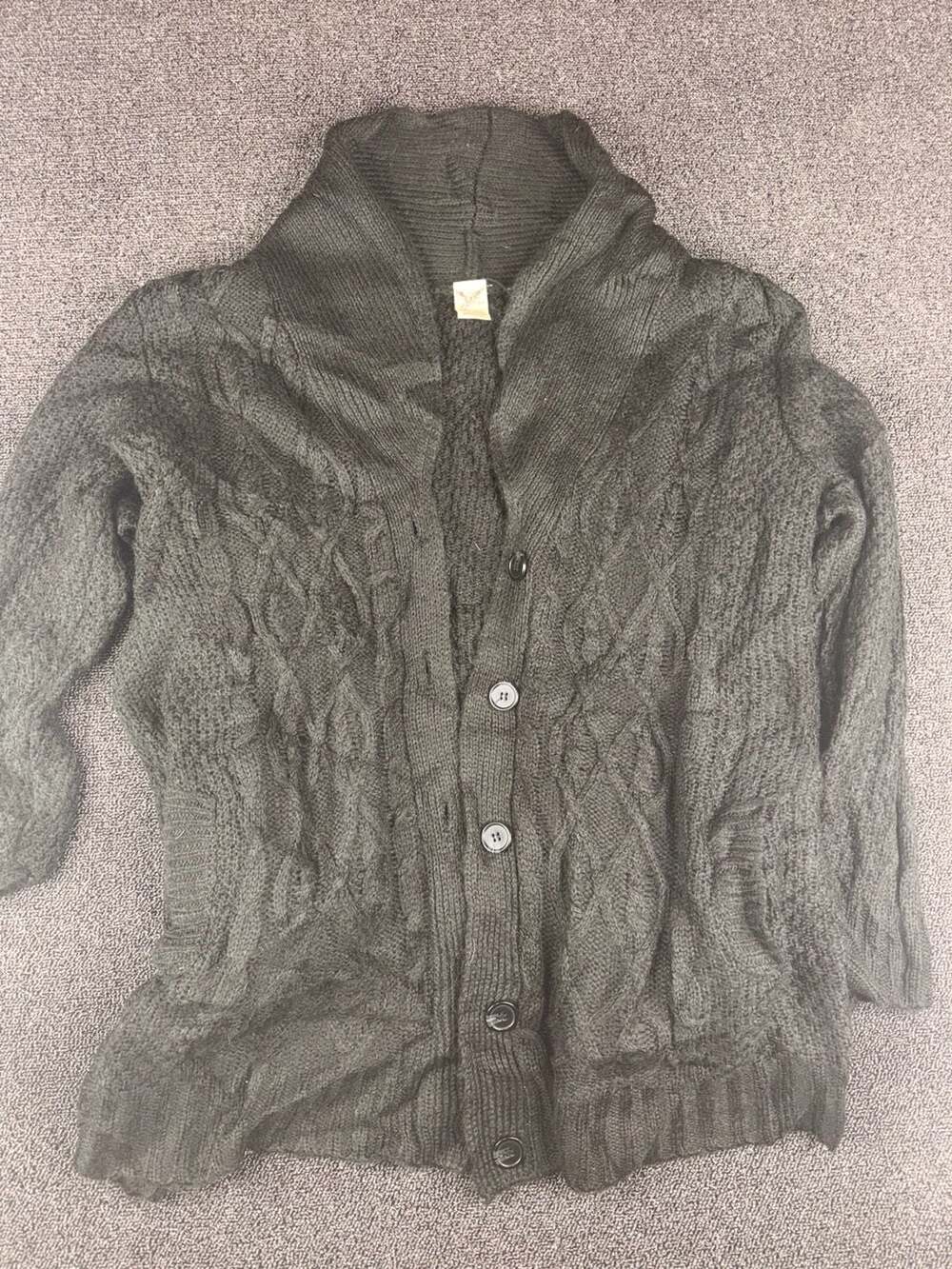 Faded Glory Black Cable Knit Shawl Collar Cardigan Sweater 2X 18W-20W